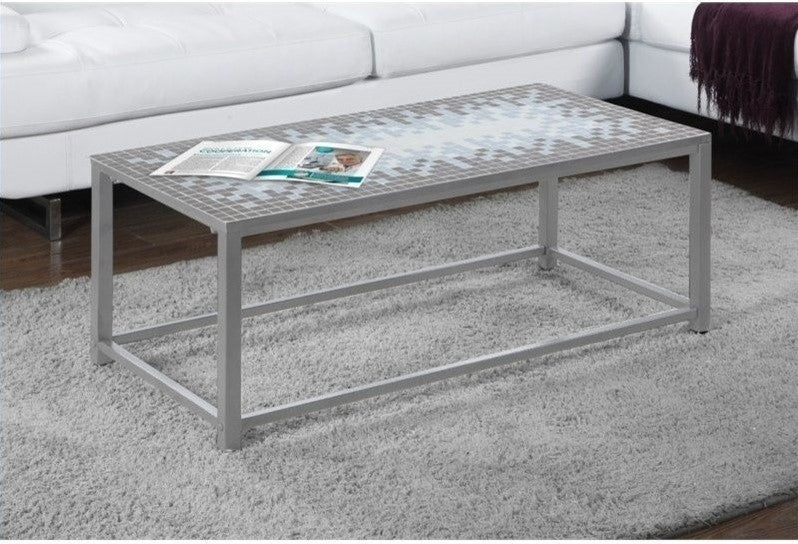 Coffee Table - Grey / Blue Tile Top / Hammered Silver