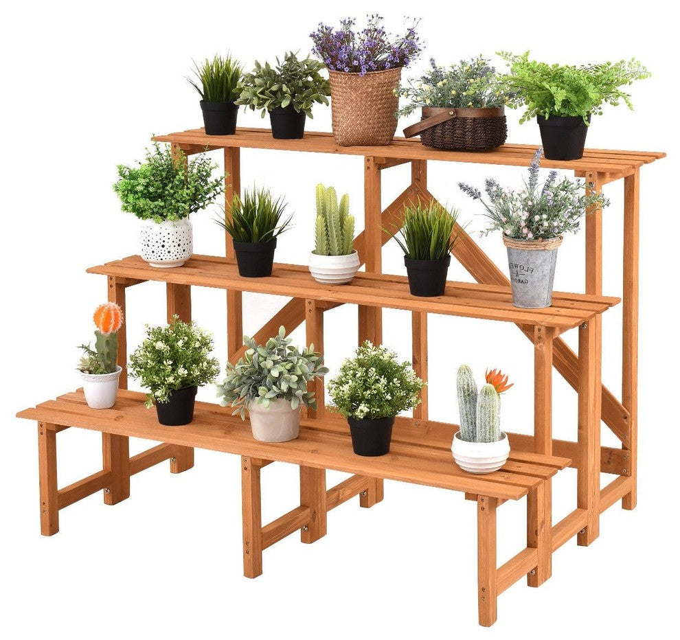 Modern 3-Tier Wide Wood Flower Pot Step Ladder Plant Stand