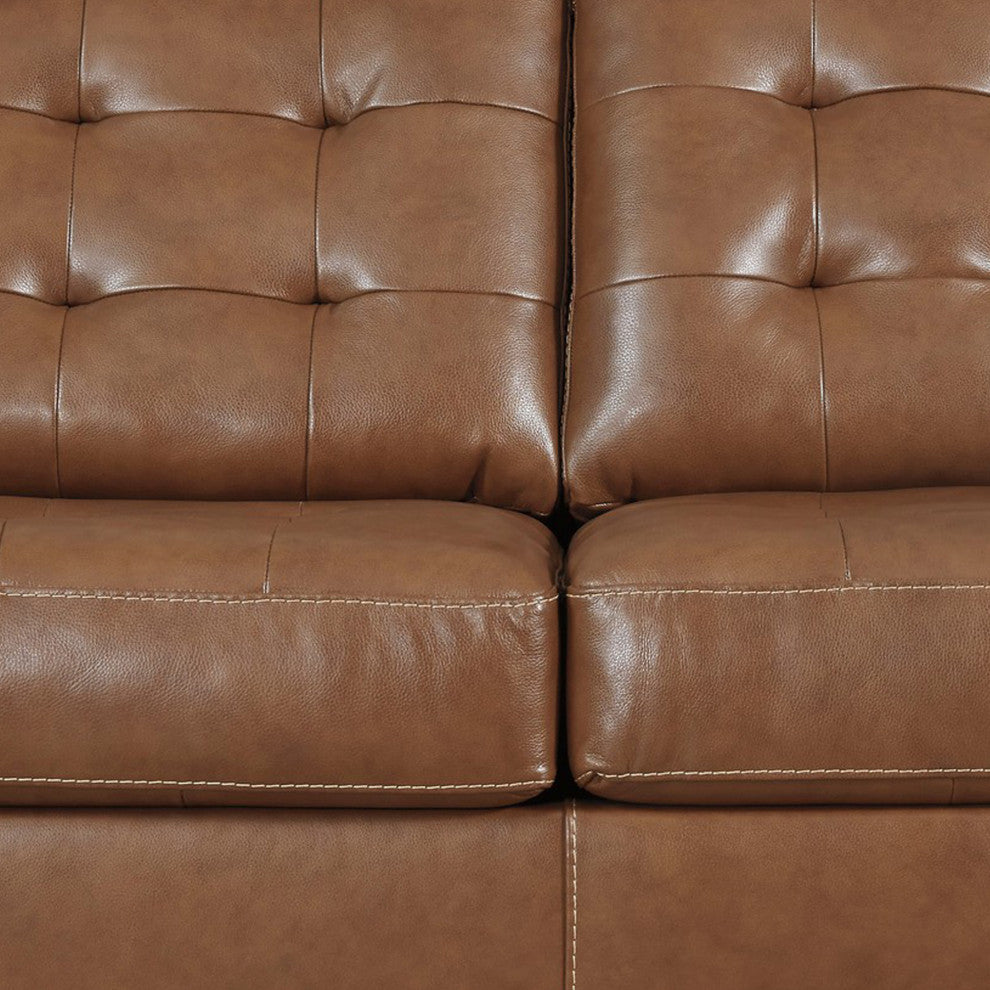 Benzara BM262318 Armless Loveseat With Leatherette and Tufted Back, Brown