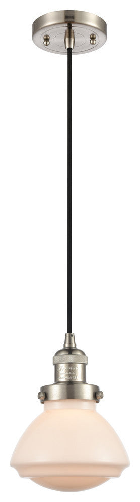 Olean 1-Light Mini Pendant, Brushed Satin Nickel, Matte White