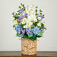 31in. Artificial Mixed Flower and Hydrangea Arrangement, Hyacinth Weave Basket