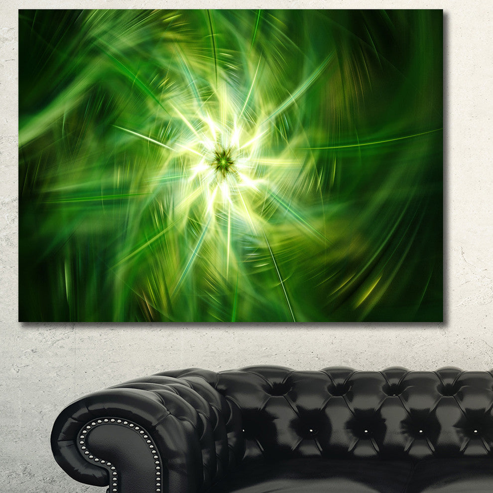 Rotating Fractal Green Fireworks, Floral Canvas Art Print, 40"x30"