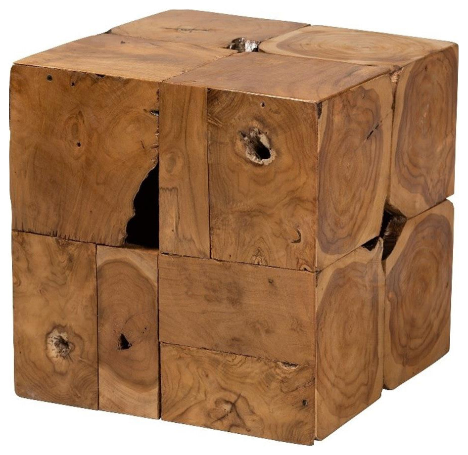 Eldora Rustic Transitional Natural Brown Teak Root End Table