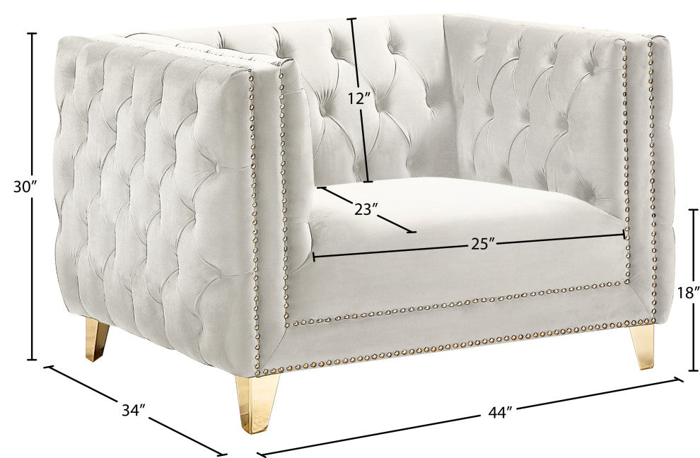 Michelle Fabric Upholstered Chair, Gold Iron Legs, Cream, Velvet, Chair