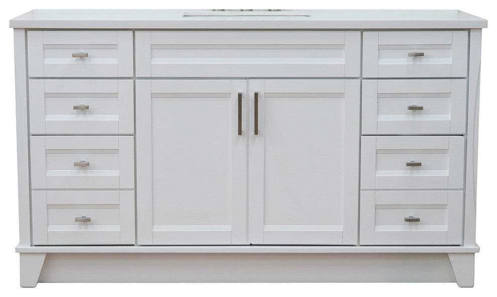 61" Single Sink Vanity, White Finish And Engineered Stone Top And Rectangle Sink