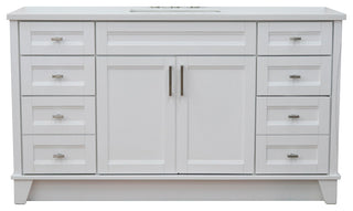 61" Single Sink Vanity, White Finish And Engineered Stone Top And Rectangle Sink