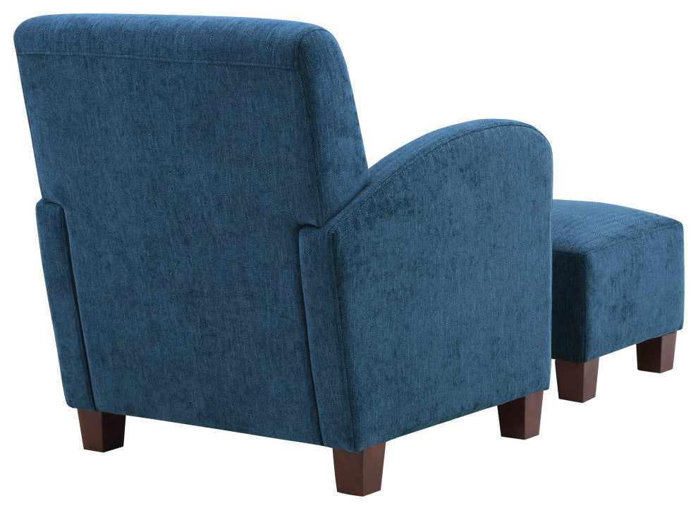 Aiden Chair and Ottoman Herringbone Navy With Medium Espresso Legs