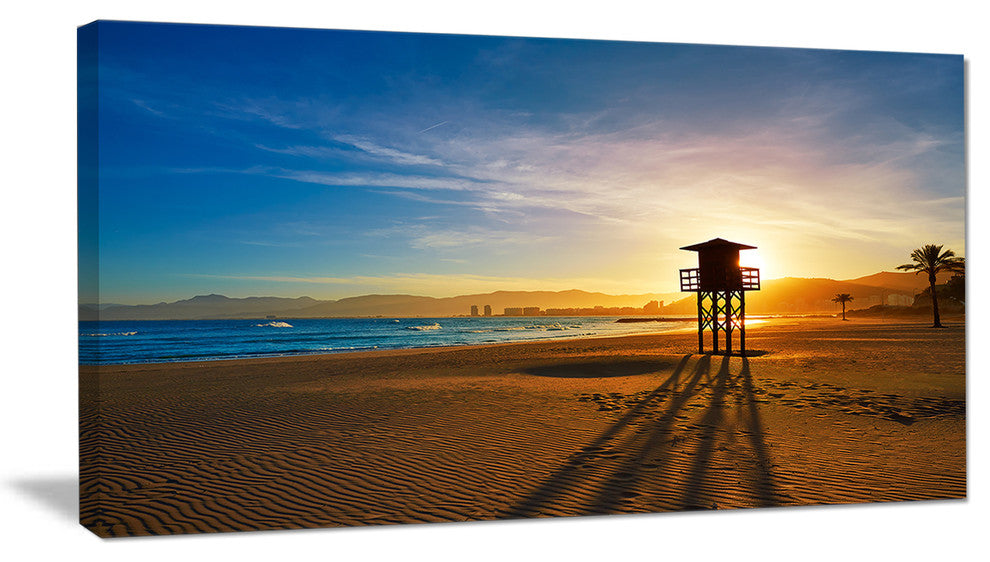 "Colorful Sunset in Valencia" Modern Beach Canvas Art Print, 32"x16"
