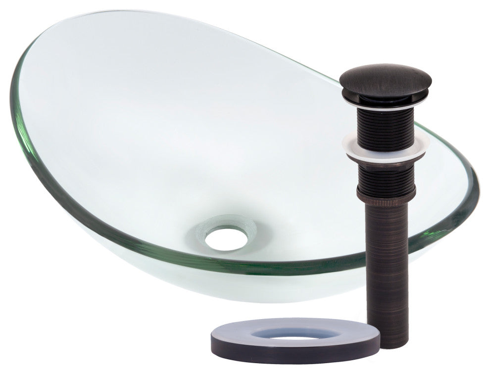 Chiaro Clear Oval Tempered Slipper Glass Vessel Bath Sink and Drain, Oil Rubbed Bronze