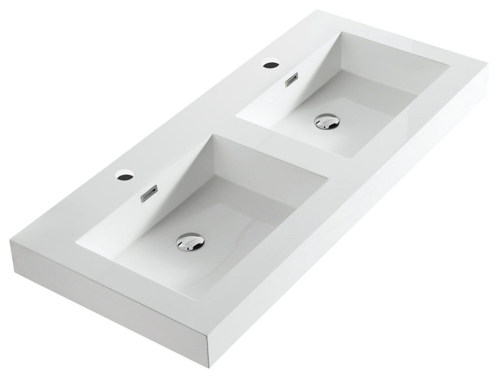 Dowell 18" FTB Resin Bathroom Vanity Basin, White, 48wx18dx6h Double