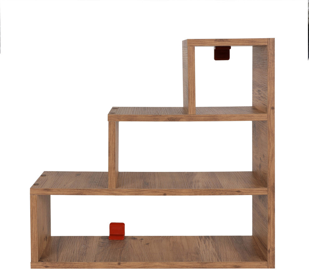 Benzara UPT-272769 3 Tier Wood Floating Wall Mount Shelf, Natural Brown