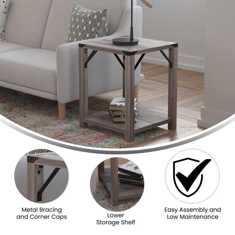 Wyatt Modern Farmhouse Wooden 2 Tier End Table, Gray Wash