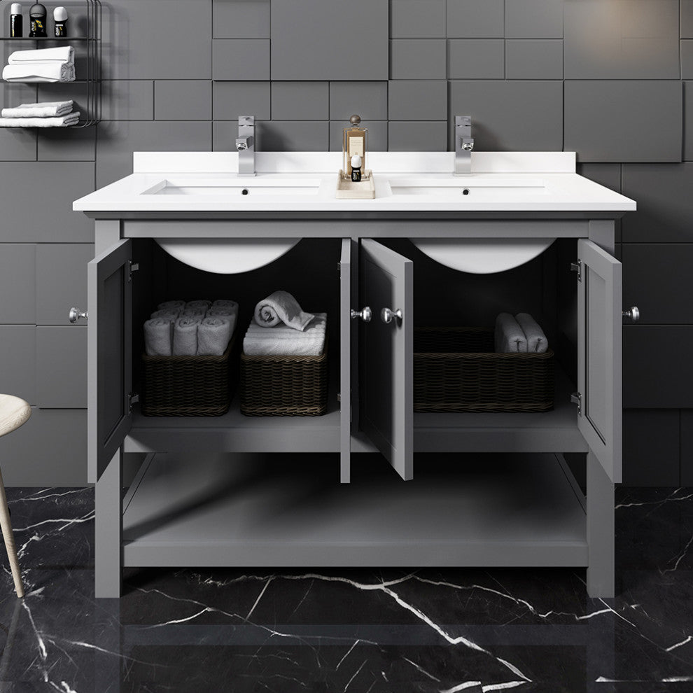 Fresca Manchester 48" Gray Double Sink Cabinet, Top and Sinks