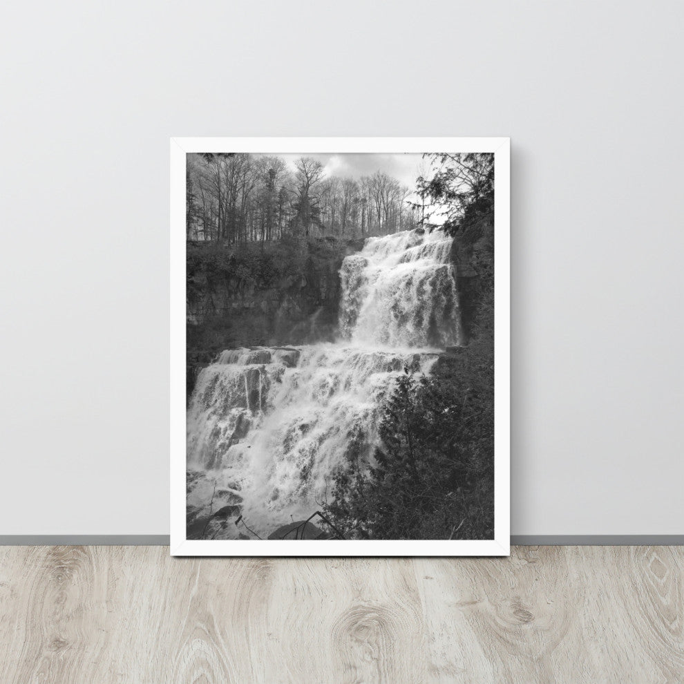 Chittenango Waterfall in Black and White Framed Photo Paper Wall Art Prints, White, 16" X 20"