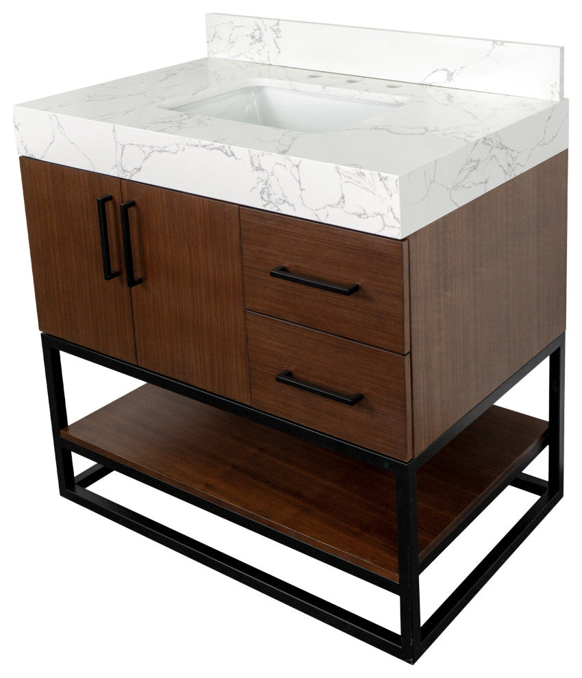 Ellis 36" Bathroom Vanity, Walnut, Top: Engineered Marble