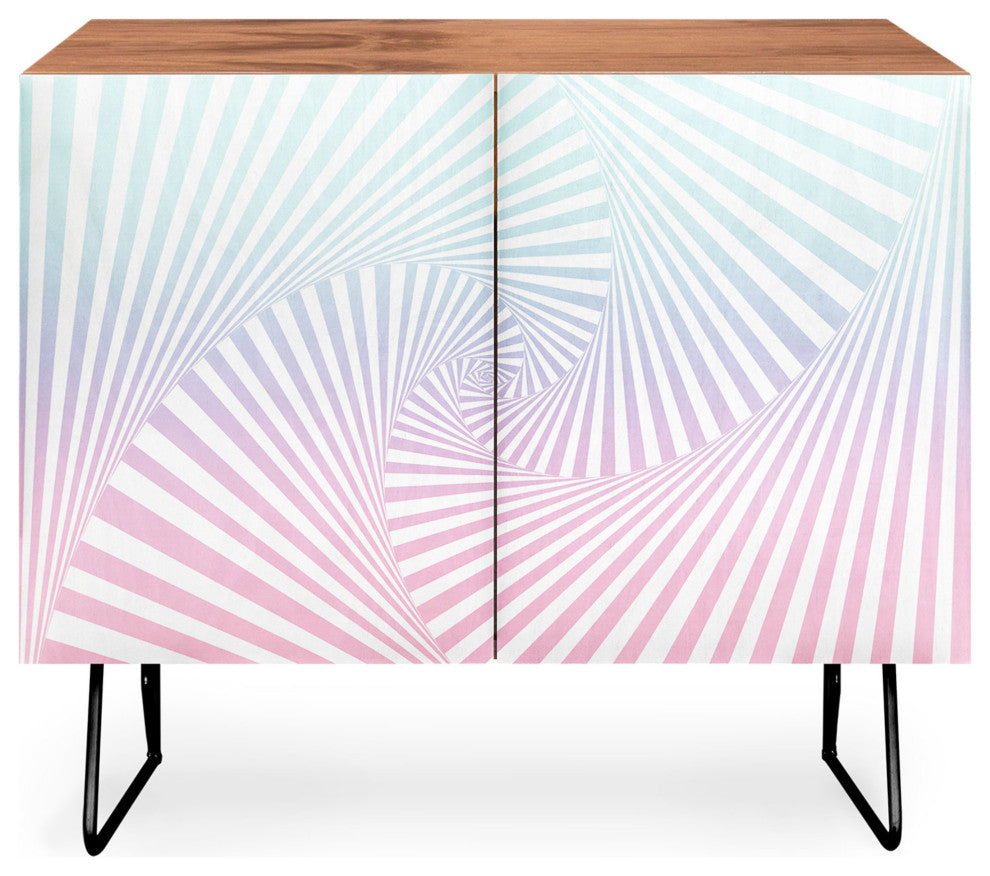 Deny Designs Beach Twista Credenza, Walnut, Black Steel legs