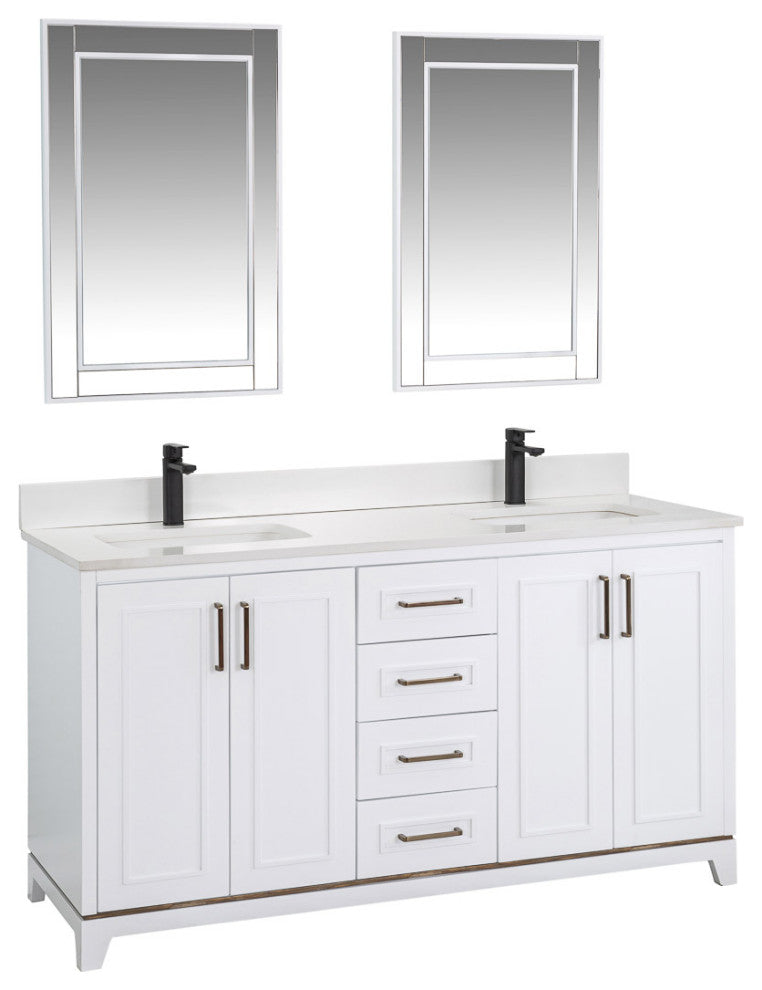 Albia Collection 60" Bathroom Vanity With Sink, Mirror, Countertop, White