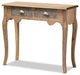 French Provincial Natural Brown Finished Wood and Metal 2-Drawer Console Table