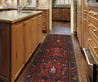 Fine Vintage Distressed Hafiza Navy/Red Runner, 3'5x10'3