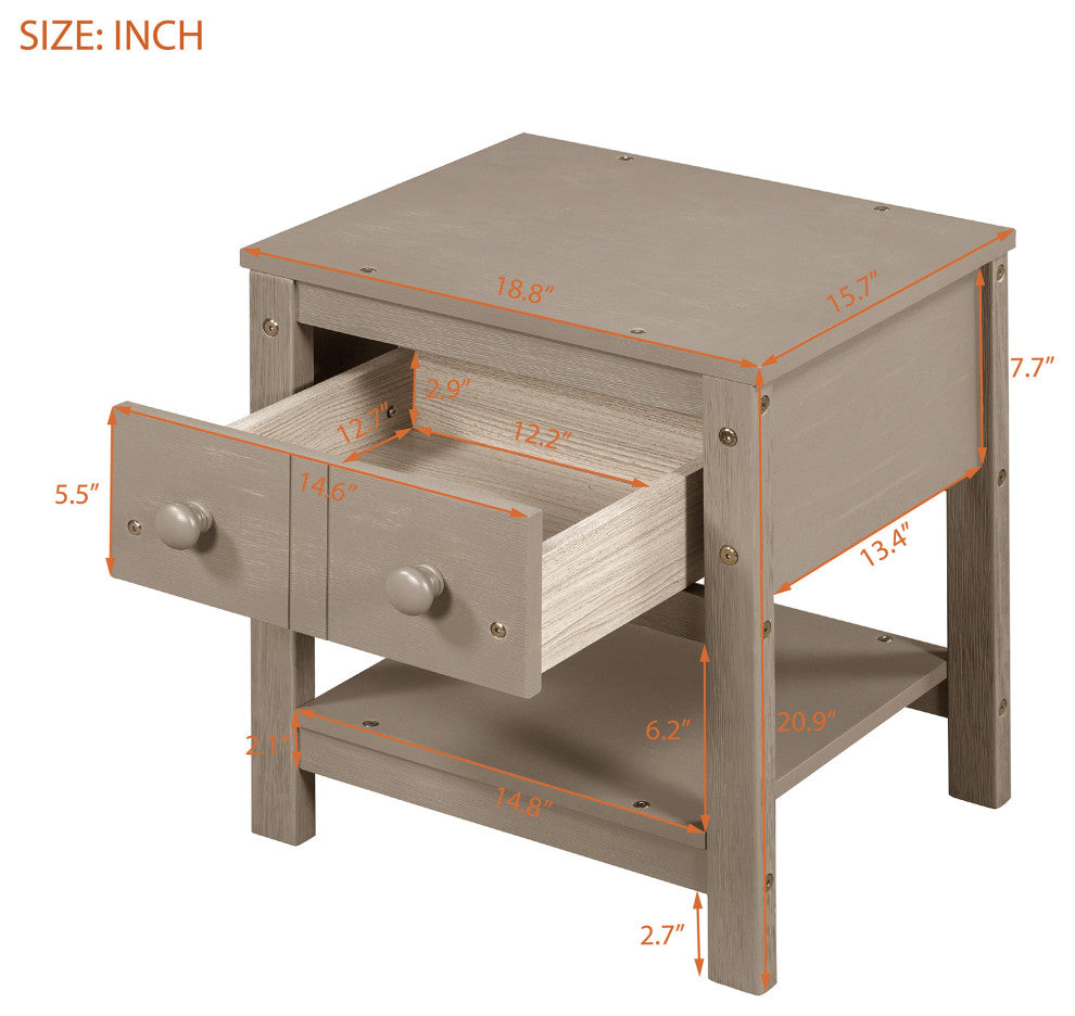 1-Drawer Wood Nightstand with Open Shelf (Set of 2) , Light Brown, 19'' X 16''