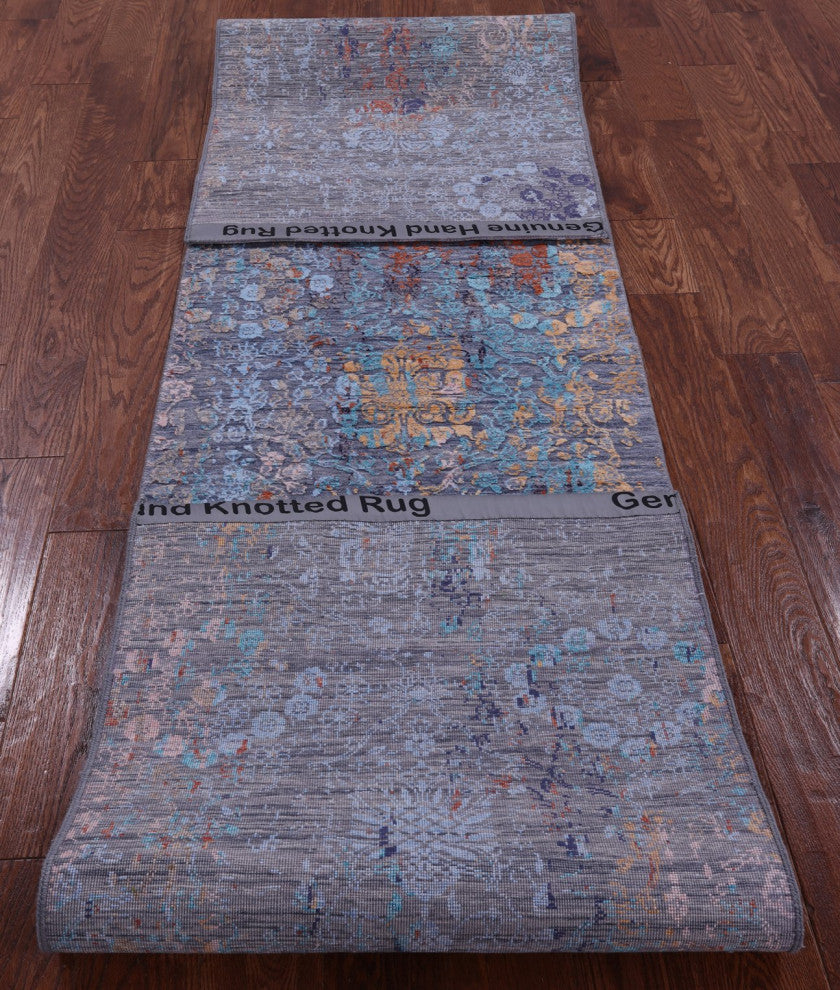2' 6" X 12' 0" Runner Handmade Wool and Silk Modern Rug Q11827