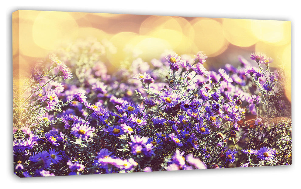 Purple Little Wild Flowers, Floral Canvas Art Print, 32"x16"