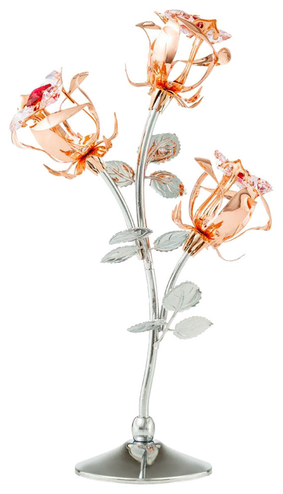 Rose Gold and Chrome Plated Rose Flower Tabletop Ornament