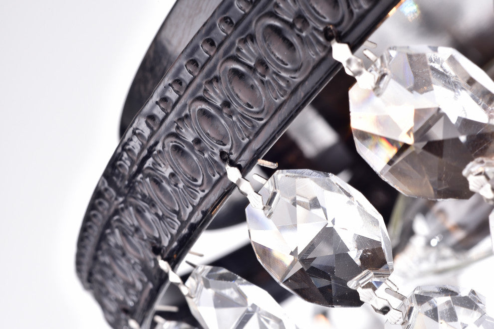 3-Light Bowl Style Crystal Basket Black Flush Mount Chandelier