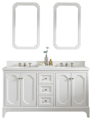 60" Wide Pure White Double Sink Quartz Carrara Bathroom Vanity