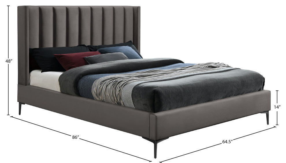Nadia Velvet Upholstered Bed, Gray, King