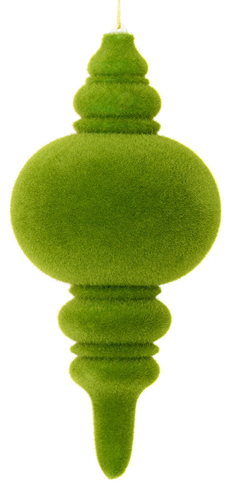 Vickerman M182464 10" Green Flocked Finial Ornament, Pack of 3