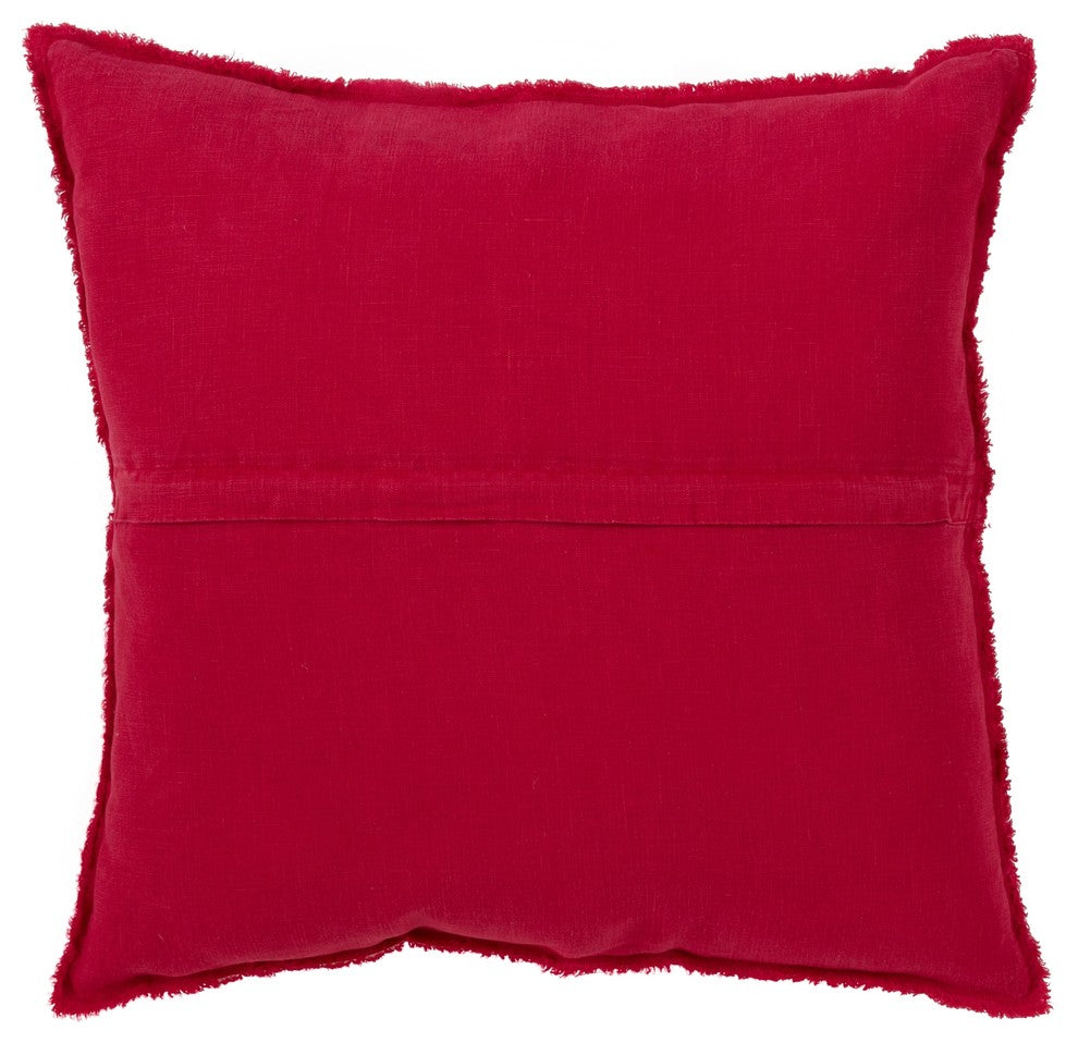 Fringed Design Down FIlled Linen 20" Throw Pillow, Red