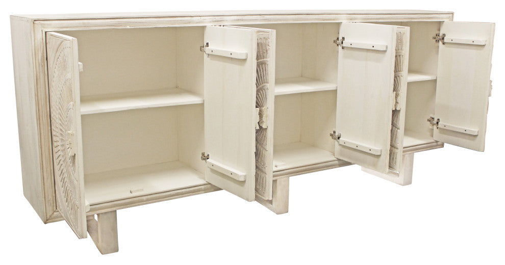 Albert Sideboard, 6-Hand Carved Doors, White Distressed Finish