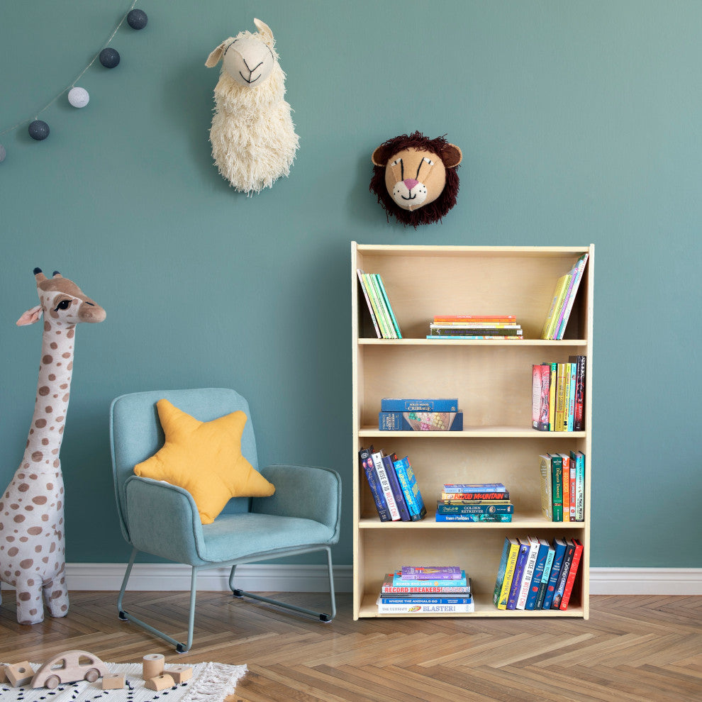 RRI Goods Birch Wood Bookcase With 4 Fixed Shelves Storage Organizer