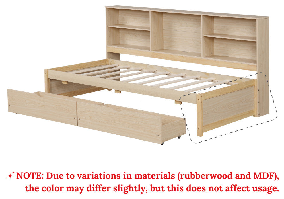 Gewnee Twin Size Bed Frame With Side Bookshelves