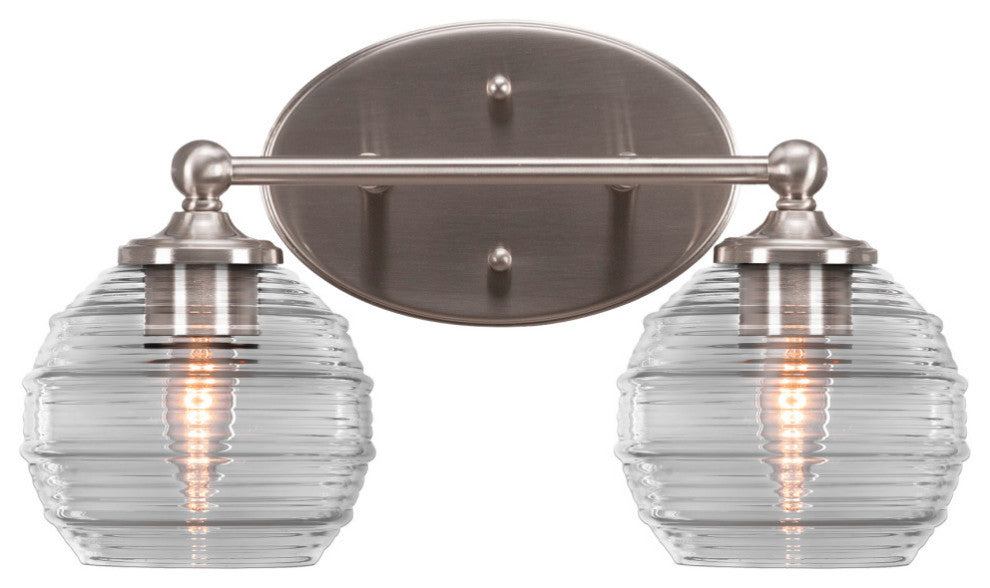 Capri 2-Light Bath Bar, Brushed Nickel/Clear Ribbed
