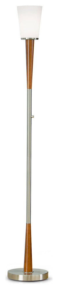 HOMEGLAM Century 72" Wood Torchiere Floor Lamp, Dimmer with LED Bulb, Brushed Ni