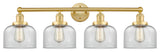 Large Bell 4-Light 34" Bath Vanity Light, Satin Gold Finish, Clear Shade