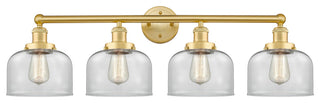 Large Bell 4-Light 34" Bath Vanity Light, Satin Gold Finish, Clear Shade