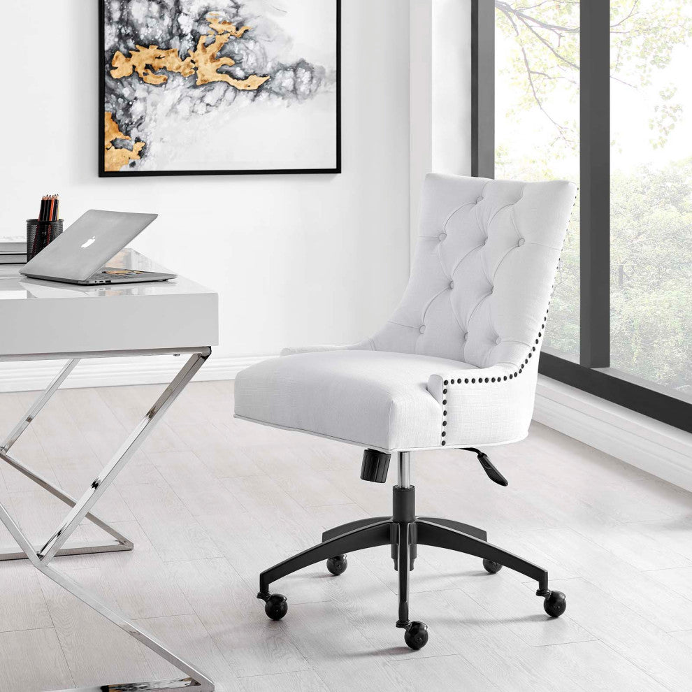 Computer Work Desk Tufted Chair, Fabric, Black White, Home Business Office
