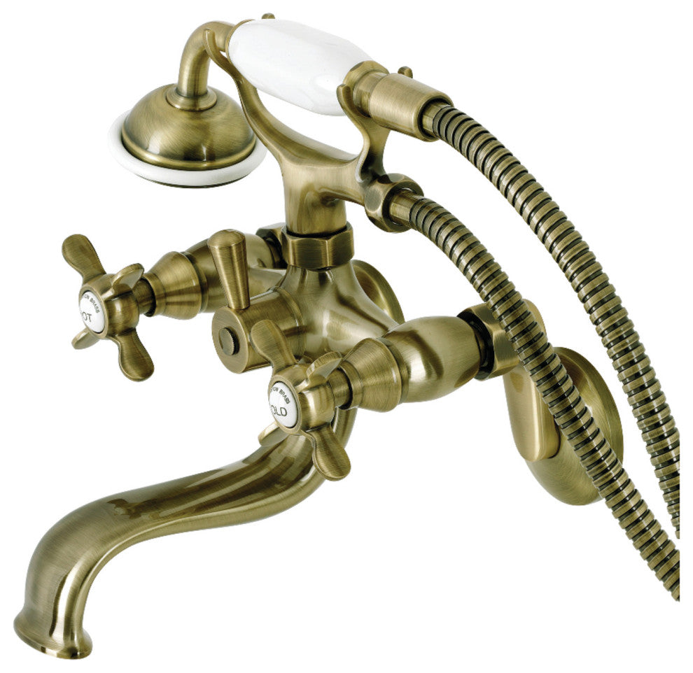 KS246AB Wall Mount Clawfoot Tub Faucet With Hand Shower, Antique Brass