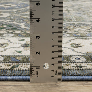 Hanford Bordered Traditional Blue/Grey Fringe Edge Rug 6'7" x 9'6"