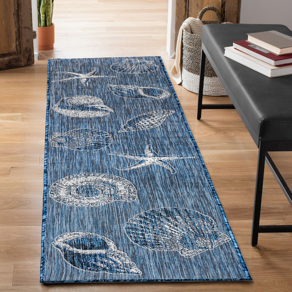 Carmel Shells Indoor/Outdoor Rug, Navy, 1'11"x4'11" Runner
