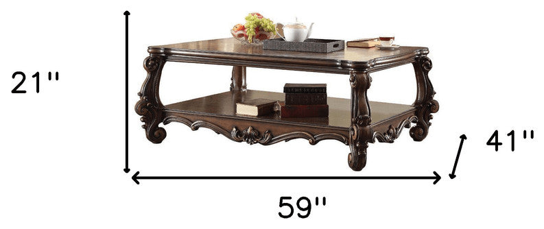 59" Cherry Oak Manufactured Wood Coffee Table With Storage