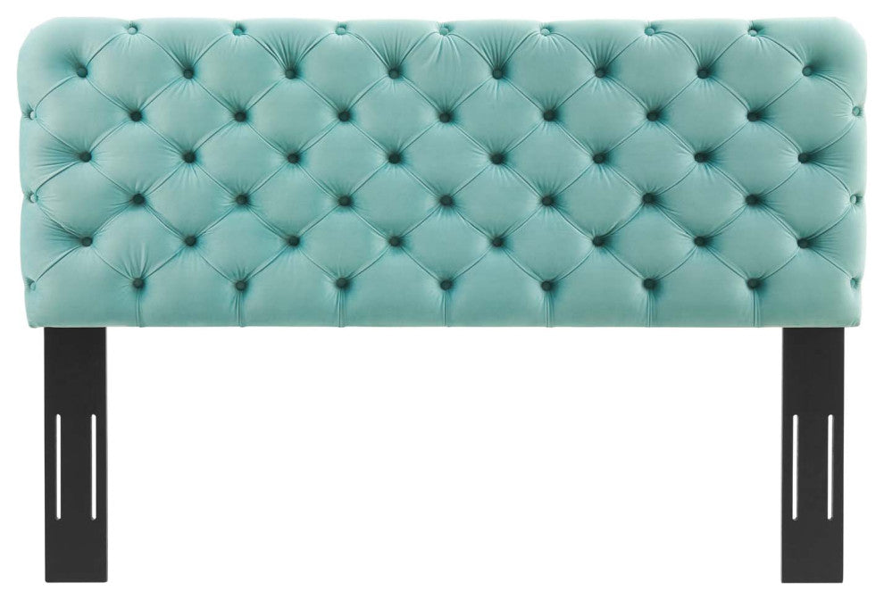 Tufted Headboard, Twin Size, Velvet, Blue, Modern Contemporary, Bedroom Master
