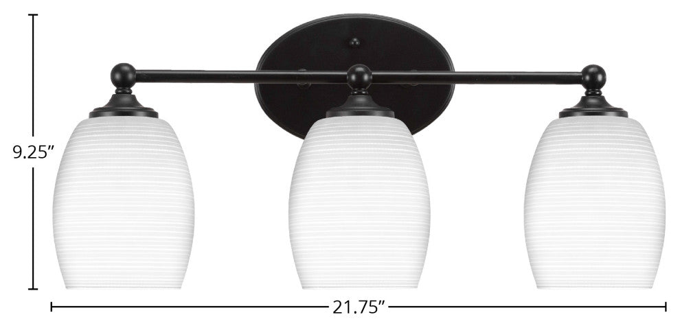 Capri 3-Light Bath Bar, Matte Black/White Matrix