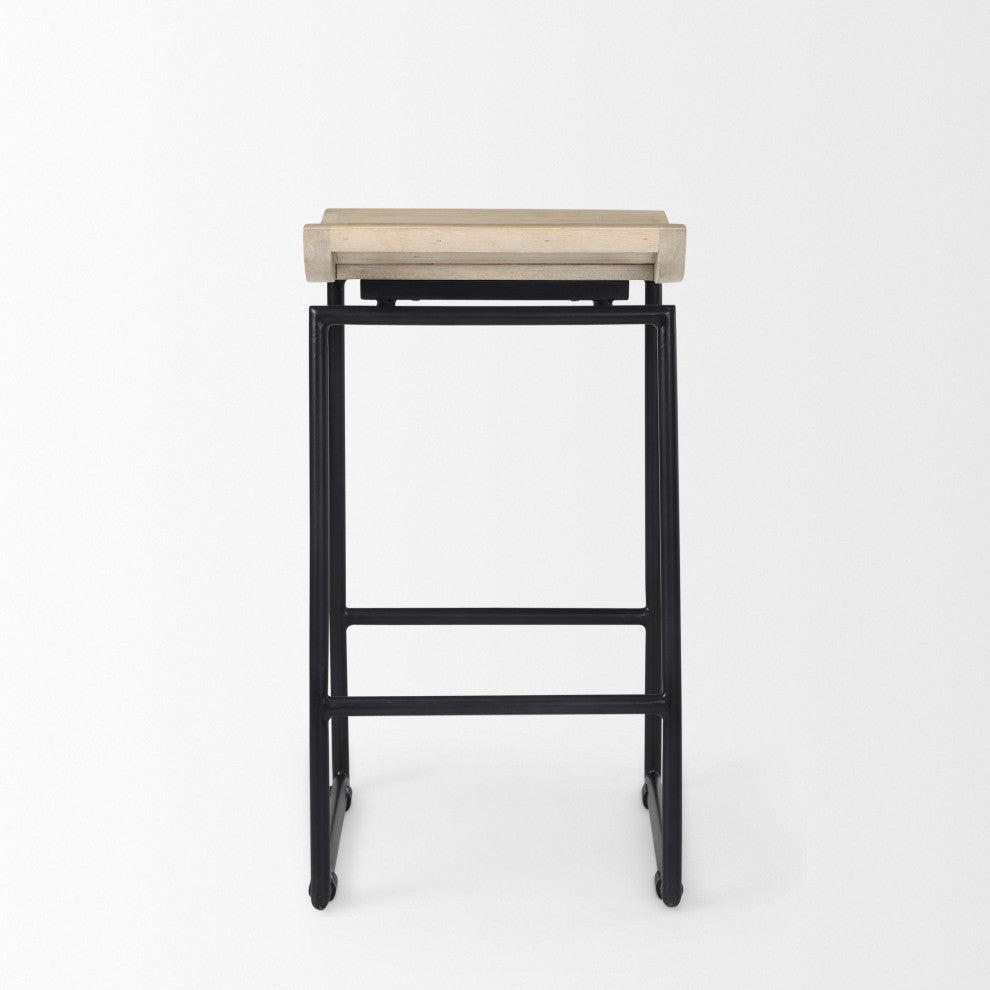 Givens Blonde Solid Wood with Black Metal Frame Counter Stool