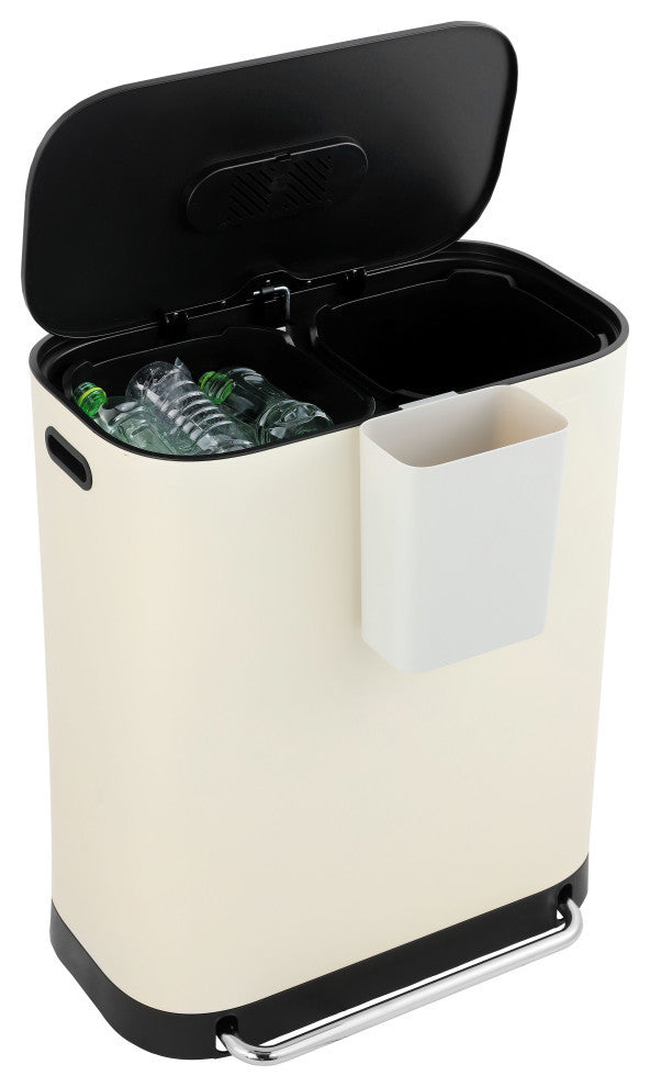Kitchen 16-Gallon Double-Bucket Step Trash Can With Odor Filter and Lid Support