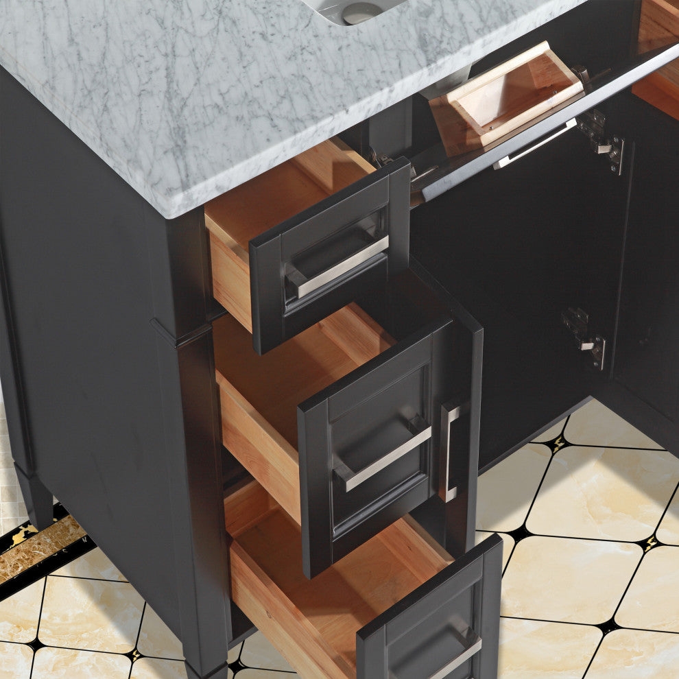Vanity Set With Carrara Marble Top, 60", Espresso, Standard Mirror