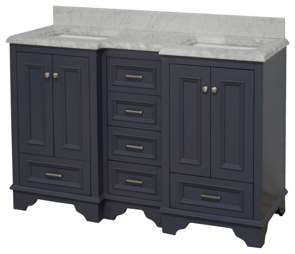 Nantucket 60" Bath Vanity, Marine Gray, Carrara Marble, Double Vanity